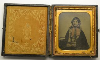 Antique Tintype Photo Civil War Woman Girl Detailing Cased