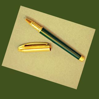 Rare Bvlgari Bulgari Gold Plated And Dark Green Enamel Rollerball Pen - Exc.  Cond