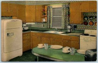 Vintage Linen Advertising Postcard Brammer Cabinets Kitchen View Formica C1940s