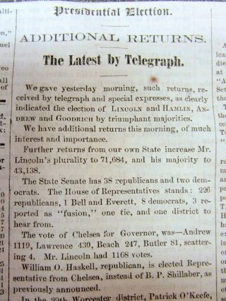 1860 newspaper REPUBLICAN ABRAHAM LINCOLN ELECTED PRESIDENT Civil War Looms 3