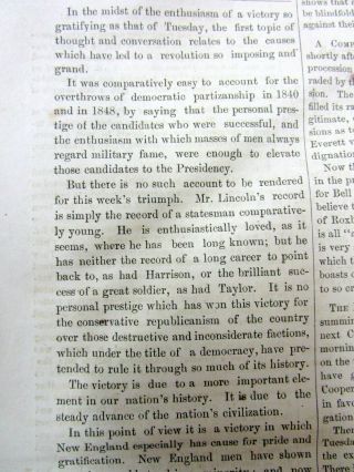 1860 newspaper REPUBLICAN ABRAHAM LINCOLN ELECTED PRESIDENT Civil War Looms 5