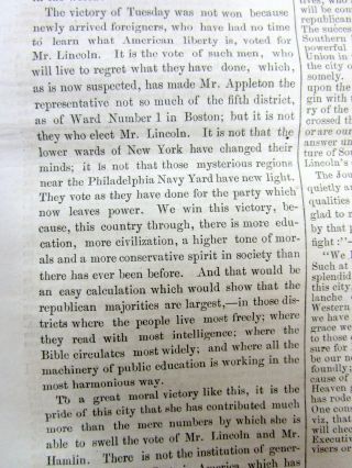 1860 newspaper REPUBLICAN ABRAHAM LINCOLN ELECTED PRESIDENT Civil War Looms 6