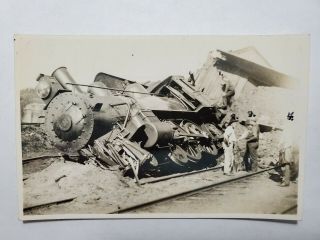 Vintage Rppc Postcard Railroad Wreck Of Number 11 Locomotive In Yard