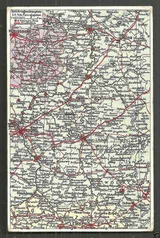 Ww I Map Postcard Prussia Preussen Russia Poland Belarus 1916