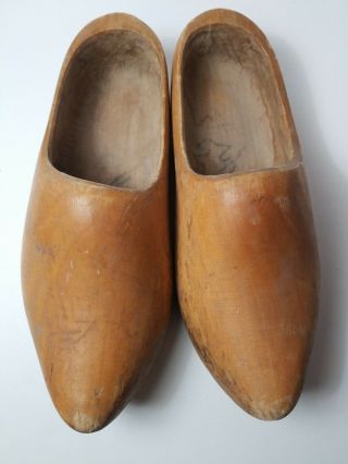 Vintage Hand Carved Dutch Wooden Shoes Clogs Holland Unpainted 11” Long