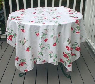 Vintage Print Tablecloth Cherries Red White Green