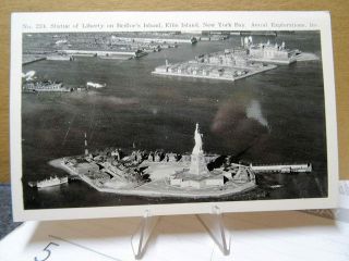 Rppc Postcard Aerial View Statue Of Liberty On Bedloes Island Ellis Island Ny