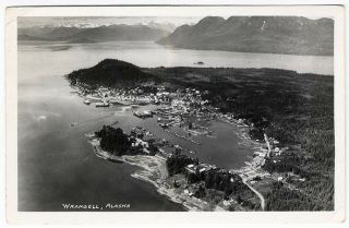 Wrangell Alaska Rppc Aerial View Of City Harbor Sea 1965 Real Photo Postcard