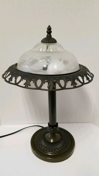 Vintage Metal Double Light Table Lamp With Frosted Glass Lamp Shade.  21 " H