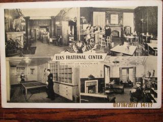 Vintage Postcard " Elks Fraternal Center " 39th St & Madison Ave York