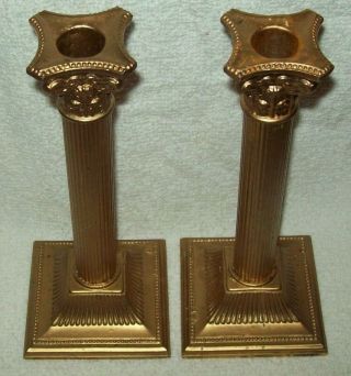 Vintage William Adams Italy Corinthian Column Candlestick Holders Brass 2
