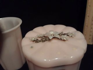 Vintage 40 ' s 50 ' s Light Pink Vanity Menda Bath 2 Piece Cup & Powder Puff Box 3