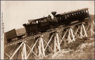 Mt.  Washington Railway Train On Jacobs Ladder White Mts.  Nh Real Photo Postcard