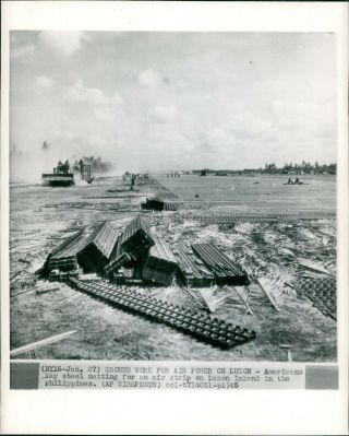1945 Wire Photo Military Air Power Luzon Steel Matting Island Philippines 8x10