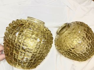 Vintage Amber Glass Hurricane Lamp Shade Globe Diamond Set Of 2