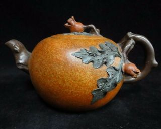410cc Old Chinese Zisha Pottery Harvest Pot Carving Teapot Marked " Jiangrong "
