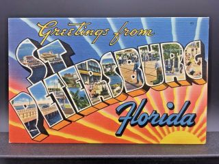 Linen Postcard Large Letter Greetings From St.  Petersburg,  Florida Unposted