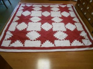 Vintage Cotton Red And White Machine Sewin Hand Quilted 90 X 90 Quilt