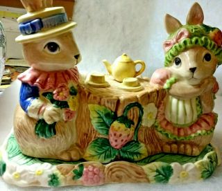 Fitz And Floyd Covered Butter Dish/rabbits Teaparty/1991