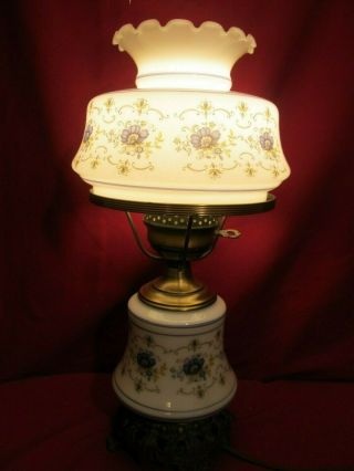 Vintage Quoizel,  Inc Table Lamp.  Milk Glass With Blue Floral Design.