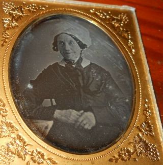 Antique 1/6th Plate Daguerreotype Photo Of Older Lady Funny Hat Resealed