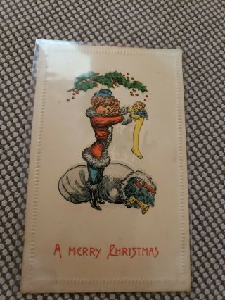 1900s Christmas Postcard Sexy Gibson Girl Santa 