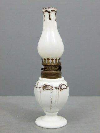 Antique Milk Glass Miniature Kerosene Oil Lamp Eagle Glass Company S&p S1 - 173