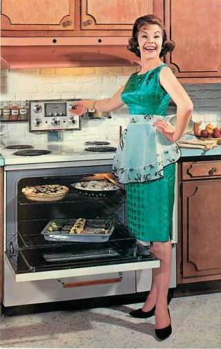 Advertising Postcard: Lady Happily Cooks By Gibson Ultra 600 Electric Range