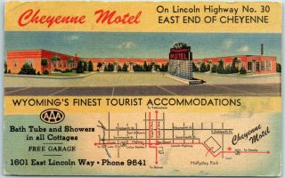 Cheyenne,  Wy Postcard Cheyenne Motel Highway 30 Roadside Linen 1948 Cancel