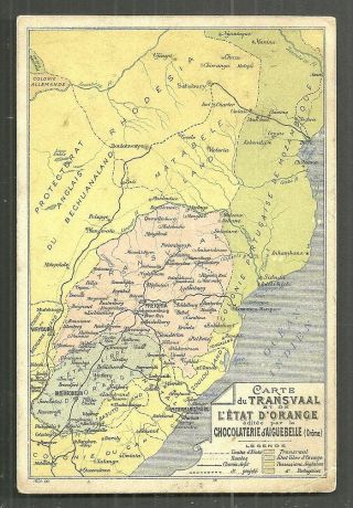 Transvaal Oranje Vrijstaat Map Card South Africa Ca 1900