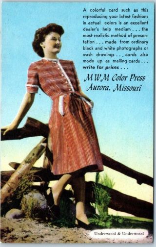1940s Aurora,  Missouri Linen Advertising Postcard Mwm Color Press / B&w On Back
