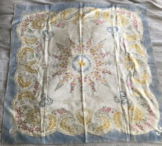 Vintage Shiny Woven Damask Floral Pastel Retro Square Tablecloth Japan 49x49in