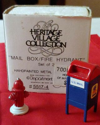 Department 56 Dept Heritage Village - Rare - Blue Mail Box And Fire Hydrant 55174