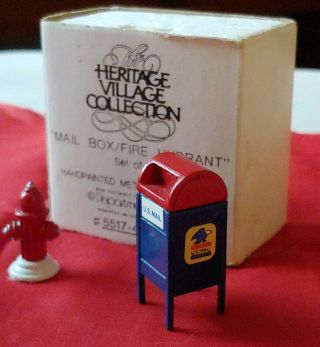 Department 56 Dept Heritage Village - RARE - BLUE Mail Box and Fire Hydrant 55174 2