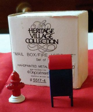 Department 56 Dept Heritage Village - RARE - BLUE Mail Box and Fire Hydrant 55174 3