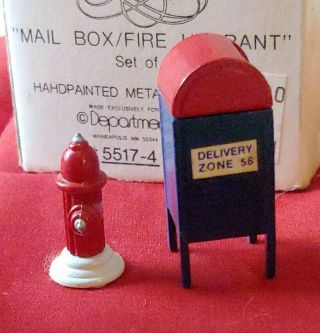 Department 56 Dept Heritage Village - RARE - BLUE Mail Box and Fire Hydrant 55174 5