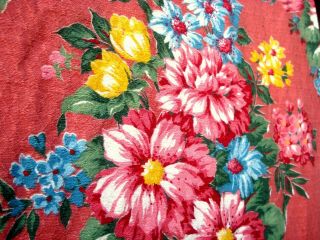 Vtg 40 ' s 50 ' s floral barkcloth fabric french rose pink 3