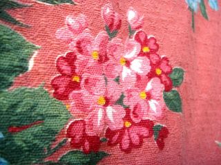 Vtg 40 ' s 50 ' s floral barkcloth fabric french rose pink 6