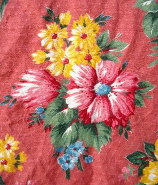 Vtg 40 ' s 50 ' s floral barkcloth fabric french rose pink 8