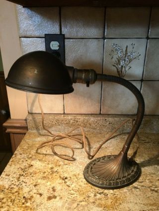 1920’s Vintage Goose Neck Copper Finish Greist Desk Lamp Industrial Look