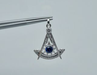 Platinum 18k Diamond Sapphire Masonic Compass Pin Pendant San Francisco Mason