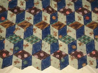 Lovely Antique Tumbling Block Doll Quilt Piece