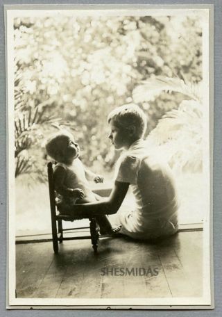 647 The Siblings,  Little Boy With His Brother,  Vintage Photo