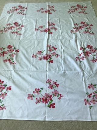 Vintage Wilendur Tablecloth Pink Dogwood Apple Blossoms 54” By 66”