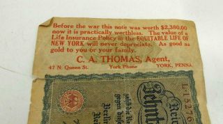 1920S UNUSUAL EQUITABLE LIFE OF NY INSURANCE ADVERTISEMENT USING GERMAN BANKNOTE 2