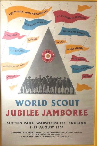 1957 World Scout Jamboree,  Uk Souvenir Poster Jubilee Jamboree Pennants