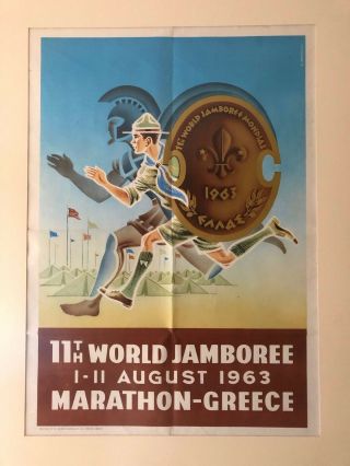 1963 World Scout Jamboree,  Greece Souvenir Poster Boy Scout And Greek Runner