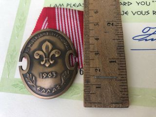 1963 WORLD SCOUT JAMBOREE,  GREECE PARTICIPANT BRONZE PIN AND CERTIFICATE 5