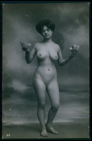 German ? French ? Nude Woman With Shell C1910 - 1920s Photo Postcard