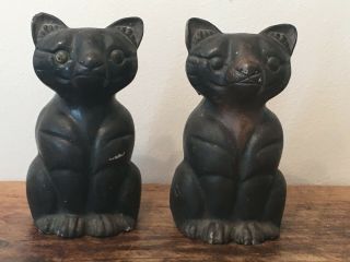 Two Black Cat Antique Cast Iron Doorstops